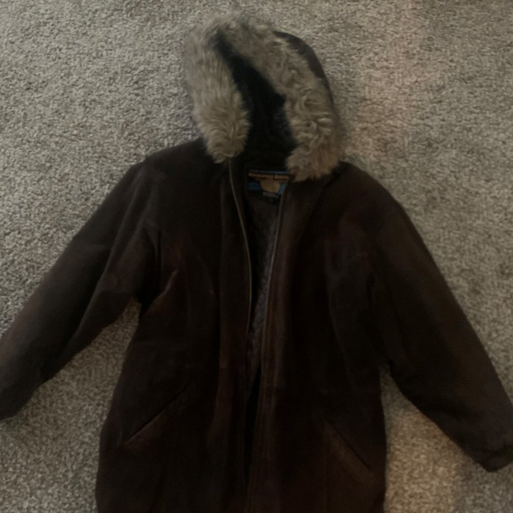 Wilson Brown Suede Knew Length Hooded Jacket